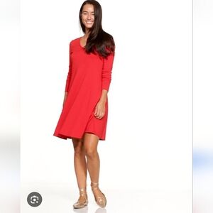 Old Navy Red V-Neck Long Sleeve Dress